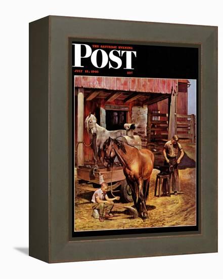 "Blacksmith," Saturday Evening Post Cover, July 13, 1946-John Falter-Framed Premier Image Canvas