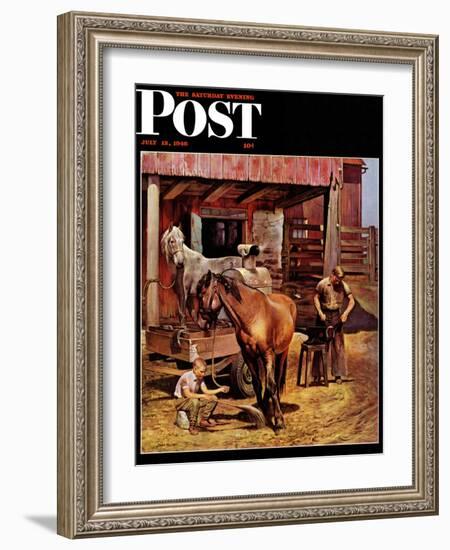 "Blacksmith," Saturday Evening Post Cover, July 13, 1946-John Falter-Framed Giclee Print