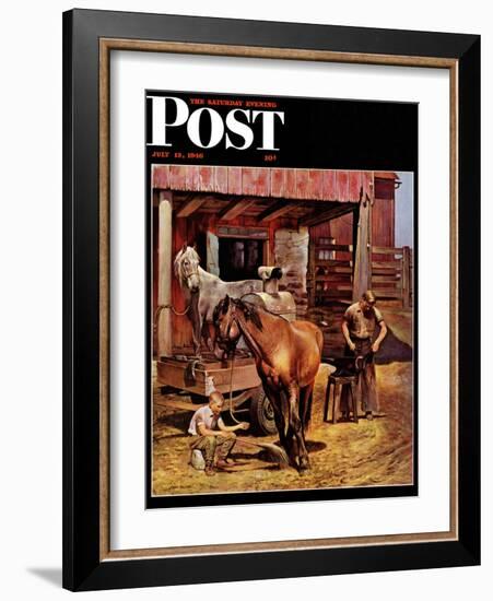 "Blacksmith," Saturday Evening Post Cover, July 13, 1946-John Falter-Framed Giclee Print