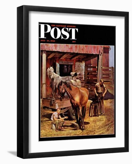 "Blacksmith," Saturday Evening Post Cover, July 13, 1946-John Falter-Framed Giclee Print