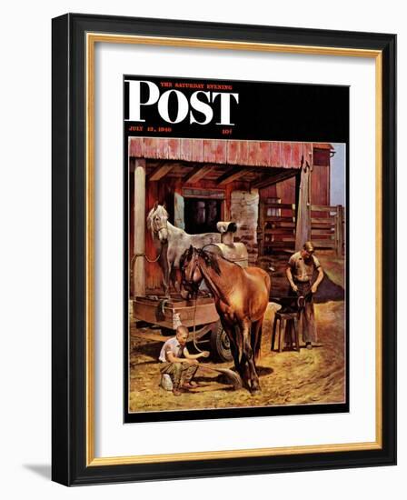 "Blacksmith," Saturday Evening Post Cover, July 13, 1946-John Falter-Framed Giclee Print