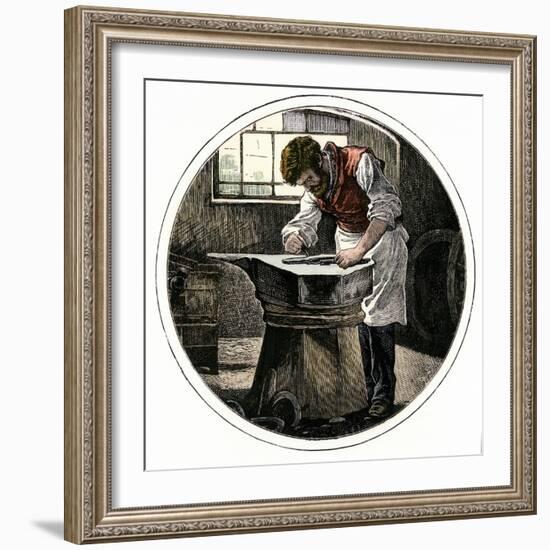 Blacksmith Working at an Anvil-null-Framed Giclee Print