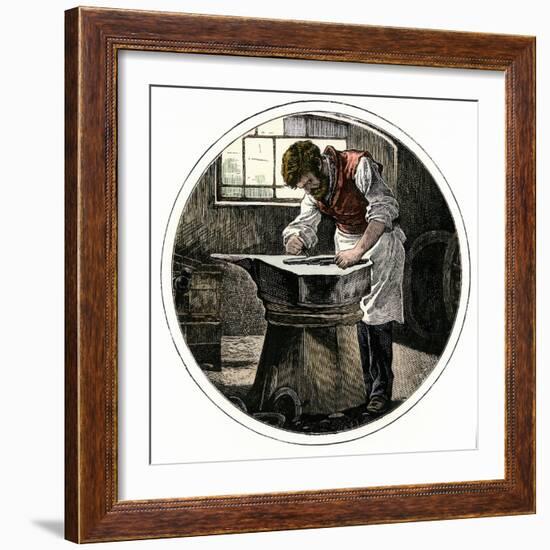 Blacksmith Working at an Anvil-null-Framed Giclee Print