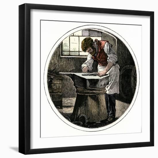 Blacksmith Working at an Anvil-null-Framed Giclee Print