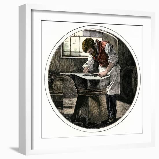 Blacksmith Working at an Anvil-null-Framed Giclee Print