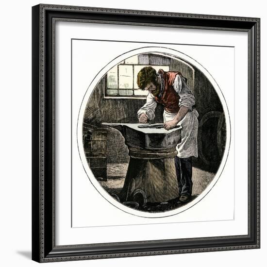 Blacksmith Working at an Anvil-null-Framed Giclee Print