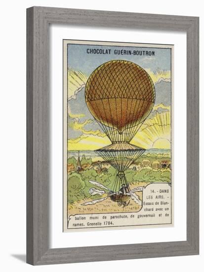 Blanchard Testing His Balloon Equipped with Parachute, Rudder and Oars, Grenelle, France, 1784-null-Framed Giclee Print