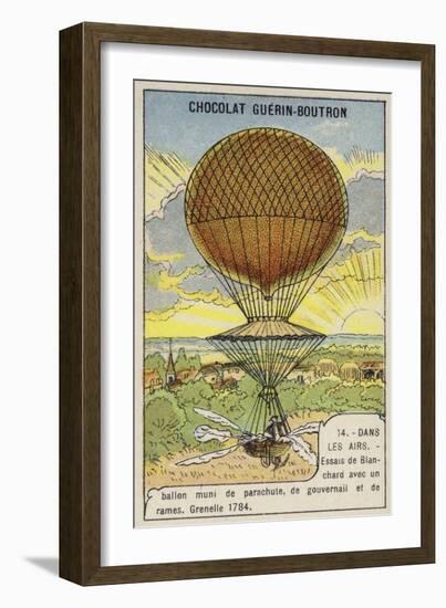 Blanchard Testing His Balloon Equipped with Parachute, Rudder and Oars, Grenelle, France, 1784-null-Framed Giclee Print