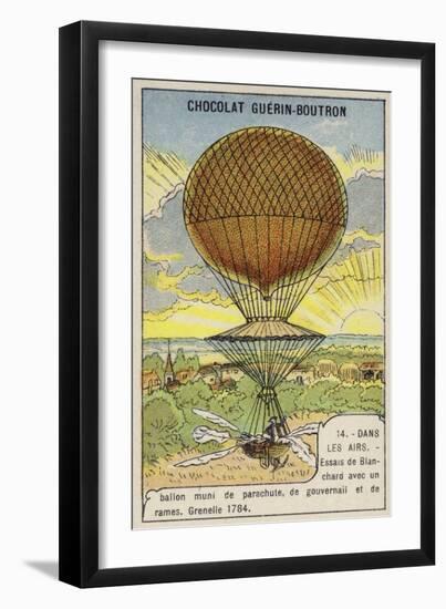 Blanchard Testing His Balloon Equipped with Parachute, Rudder and Oars, Grenelle, France, 1784-null-Framed Giclee Print