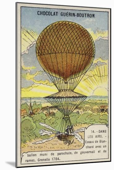 Blanchard Testing His Balloon Equipped with Parachute, Rudder and Oars, Grenelle, France, 1784-null-Mounted Giclee Print