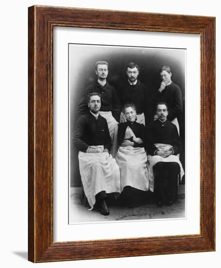 Blanche Edwards-Pilliet with Five House Interns at La Salpetriere Hospital, 1888-null-Framed Photographic Print