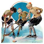 "Girls Playing Ice Hockey," Saturday Evening Post Cover, February 23, 1929-Blanche Greer-Mounted Giclee Print