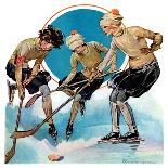 "Girls Playing Ice Hockey," Saturday Evening Post Cover, February 23, 1929-Blanche Greer-Framed Premier Image Canvas