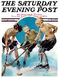 "Girls Playing Ice Hockey," Saturday Evening Post Cover, February 23, 1929-Blanche Greer-Mounted Giclee Print