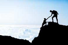 Teamwork Couple Hiking Helping Hand-blas-Framed Premier Image Canvas