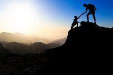 Teamwork Couple Hiking Helping Hand-blas-Photographic Print