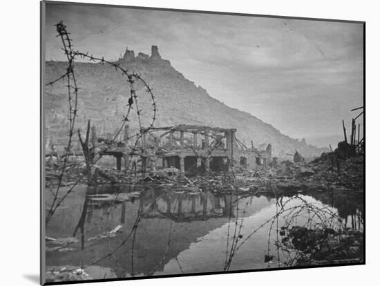 Blasted Ruins of the Town, with the Destroyed Monastery Atop Monte Cassino in the Background-George Silk-Mounted Photographic Print