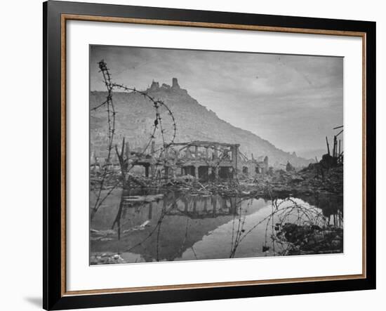 Blasted Ruins of the Town, with the Destroyed Monastery Atop Monte Cassino in the Background-George Silk-Framed Photographic Print