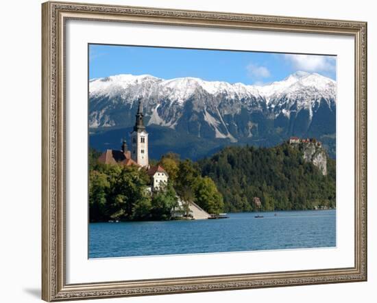 Bled Castle and Julian Alps, Lake Bled, Bled Island, Slovenia-Lisa S^ Engelbrecht-Framed Photographic Print