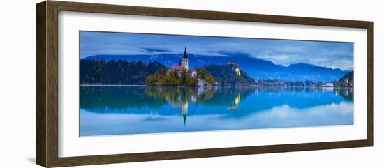 Bled Island with the Church of the Assumption and Bled Castle Illuminated at Dusk, Lake Bled-Doug Pearson-Framed Photographic Print