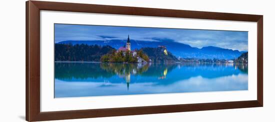 Bled Island with the Church of the Assumption and Bled Castle Illuminated at Dusk, Lake Bled-Doug Pearson-Framed Photographic Print