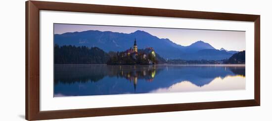 Bled Island with the Church of the Assumption and Bled Castle Illuminated at Dusk, Lake Bled-Doug Pearson-Framed Photographic Print