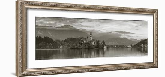 Bled Island with the Church of the Assumption and Bled Castle Illuminated at Dusk, Lake Bled-Doug Pearson-Framed Photographic Print