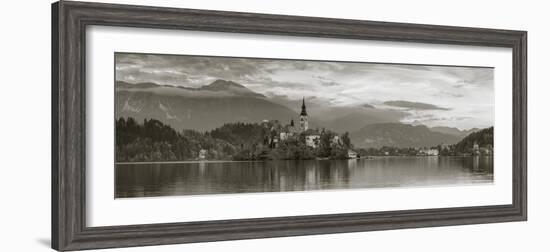 Bled Island with the Church of the Assumption and Bled Castle Illuminated at Dusk, Lake Bled-Doug Pearson-Framed Photographic Print