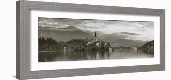 Bled Island with the Church of the Assumption and Bled Castle Illuminated at Dusk, Lake Bled-Doug Pearson-Framed Photographic Print