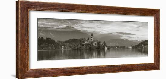 Bled Island with the Church of the Assumption and Bled Castle Illuminated at Dusk, Lake Bled-Doug Pearson-Framed Photographic Print