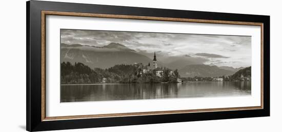 Bled Island with the Church of the Assumption and Bled Castle Illuminated at Dusk, Lake Bled-Doug Pearson-Framed Photographic Print