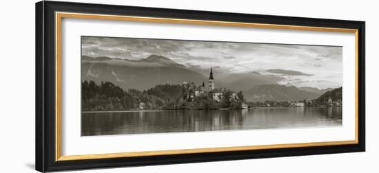 Bled Island with the Church of the Assumption and Bled Castle Illuminated at Dusk, Lake Bled-Doug Pearson-Framed Photographic Print