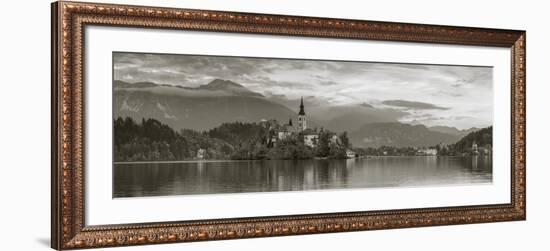 Bled Island with the Church of the Assumption and Bled Castle Illuminated at Dusk, Lake Bled-Doug Pearson-Framed Photographic Print