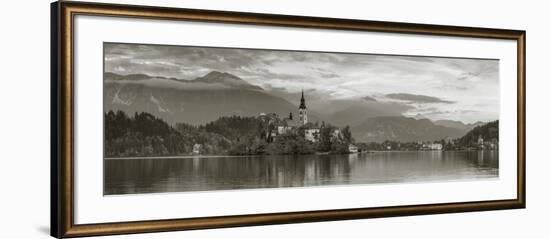 Bled Island with the Church of the Assumption and Bled Castle Illuminated at Dusk, Lake Bled-Doug Pearson-Framed Photographic Print