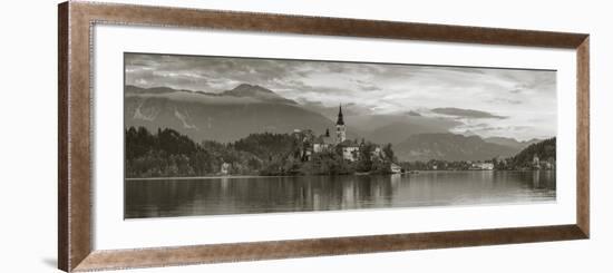 Bled Island with the Church of the Assumption and Bled Castle Illuminated at Dusk, Lake Bled-Doug Pearson-Framed Photographic Print