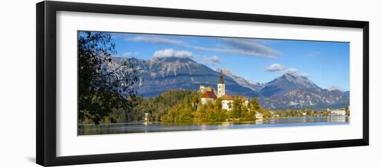 Bled Island with the Church of the Assumption and Bled Castle Illuminated at Dusk, Lake Bled-Doug Pearson-Framed Photographic Print