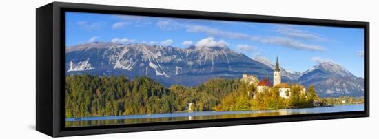 Bled Island with the Church of the Assumption and Bled Castle Illuminated at Dusk, Lake Bled-Doug Pearson-Framed Premier Image Canvas