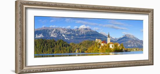 Bled Island with the Church of the Assumption and Bled Castle Illuminated at Dusk, Lake Bled-Doug Pearson-Framed Photographic Print