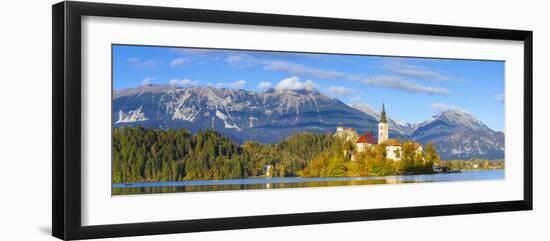 Bled Island with the Church of the Assumption and Bled Castle Illuminated at Dusk, Lake Bled-Doug Pearson-Framed Photographic Print