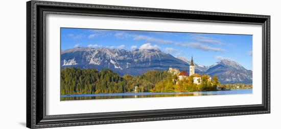 Bled Island with the Church of the Assumption and Bled Castle Illuminated at Dusk, Lake Bled-Doug Pearson-Framed Photographic Print