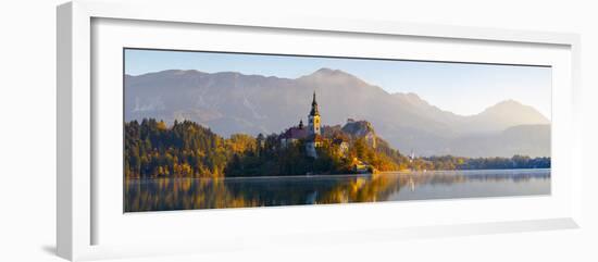 Bled Island with the Church of the Assumption and Bled Castle Illuminated at Dusk, Lake Bled-Doug Pearson-Framed Photographic Print