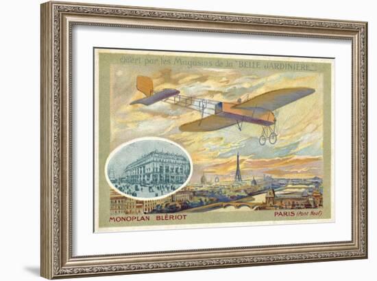 Bleriot Monoplane and a View of Paris Showing the Pont Neuf-null-Framed Giclee Print