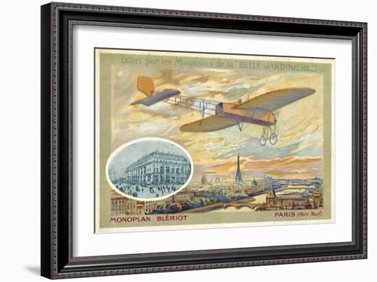 Bleriot Monoplane and a View of Paris Showing the Pont Neuf-null-Framed Giclee Print