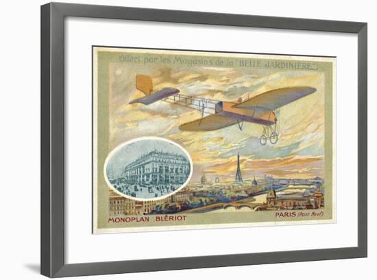 Bleriot Monoplane and a View of Paris Showing the Pont Neuf-null-Framed Giclee Print