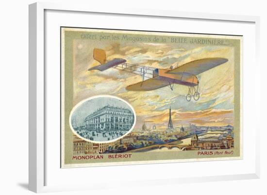 Bleriot Monoplane and a View of Paris Showing the Pont Neuf-null-Framed Giclee Print