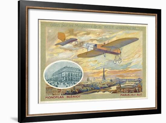 Bleriot Monoplane and a View of Paris Showing the Pont Neuf-null-Framed Giclee Print