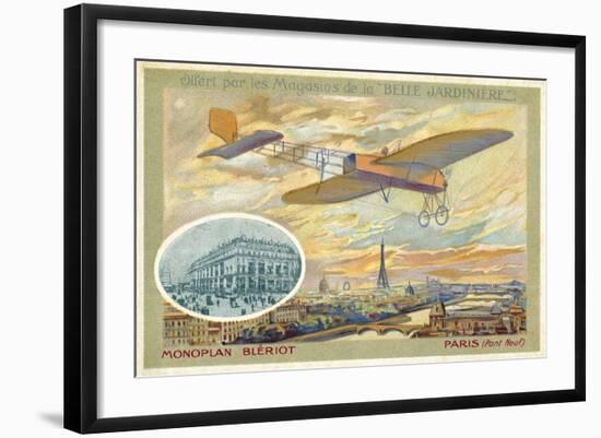 Bleriot Monoplane and a View of Paris Showing the Pont Neuf-null-Framed Giclee Print