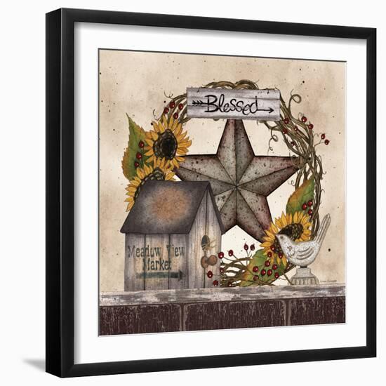 Blessed Barn Star Wreath-Linda Spivey-Framed Art Print