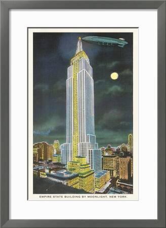 Blimp Moon Over Empire State Building New York City Art Print Art Com Blimp Moon Over Empire State Building New York City Art Print Art Com