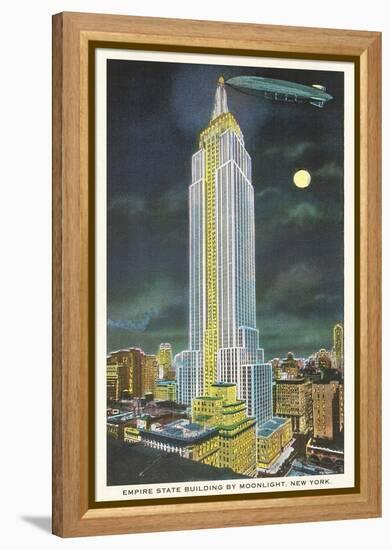 Blimp, Moon over Empire State Building, New York City-null-Framed Stretched Canvas